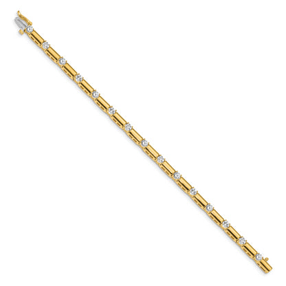 14K Yellow Gold Complete 2.1 Carat Round Aa Diamond Bar Link 7 Inch Tennis Bracelet
