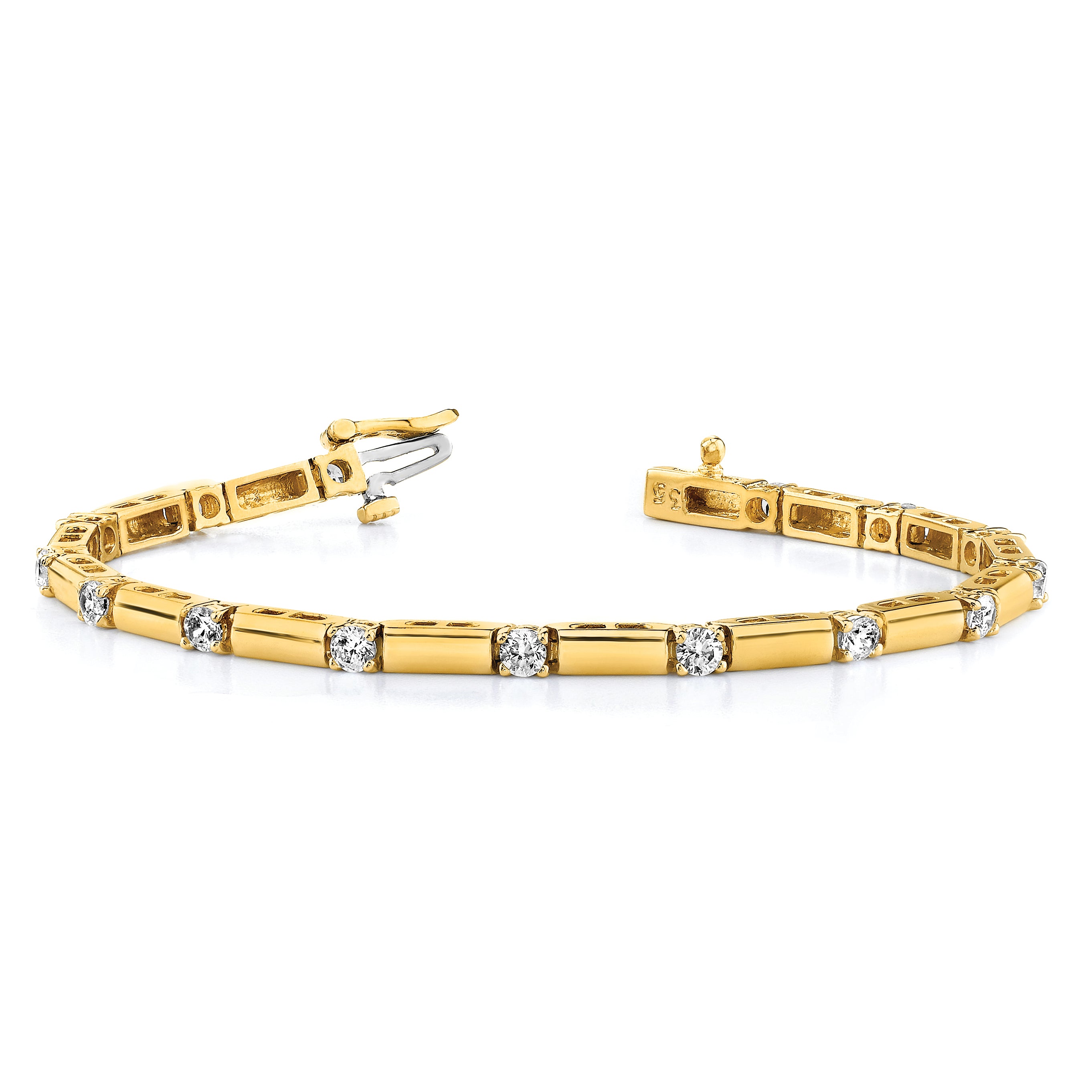 14K Yellow Gold Complete 2.1 Carat Round Aa Diamond Bar Link 7 Inch Tennis Bracelet