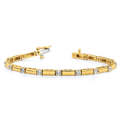 14K Yellow Gold Complete 2.1 Carat Round Aa Diamond Bar Link 7 Inch Tennis Bracelet