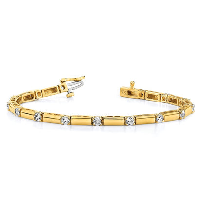 14K Yellow Gold Complete 2.1 Carat Round Aa Diamond Bar Link 7 Inch Tennis Bracelet