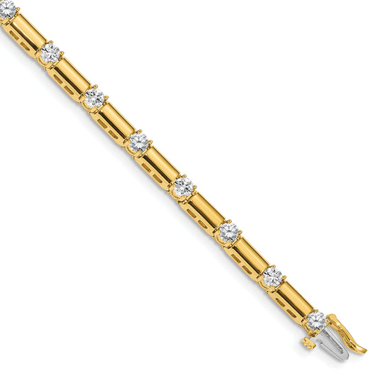 14K Yellow Gold Complete 2.1 Carat Round Aa Diamond Bar Link 7 Inch Tennis Bracelet