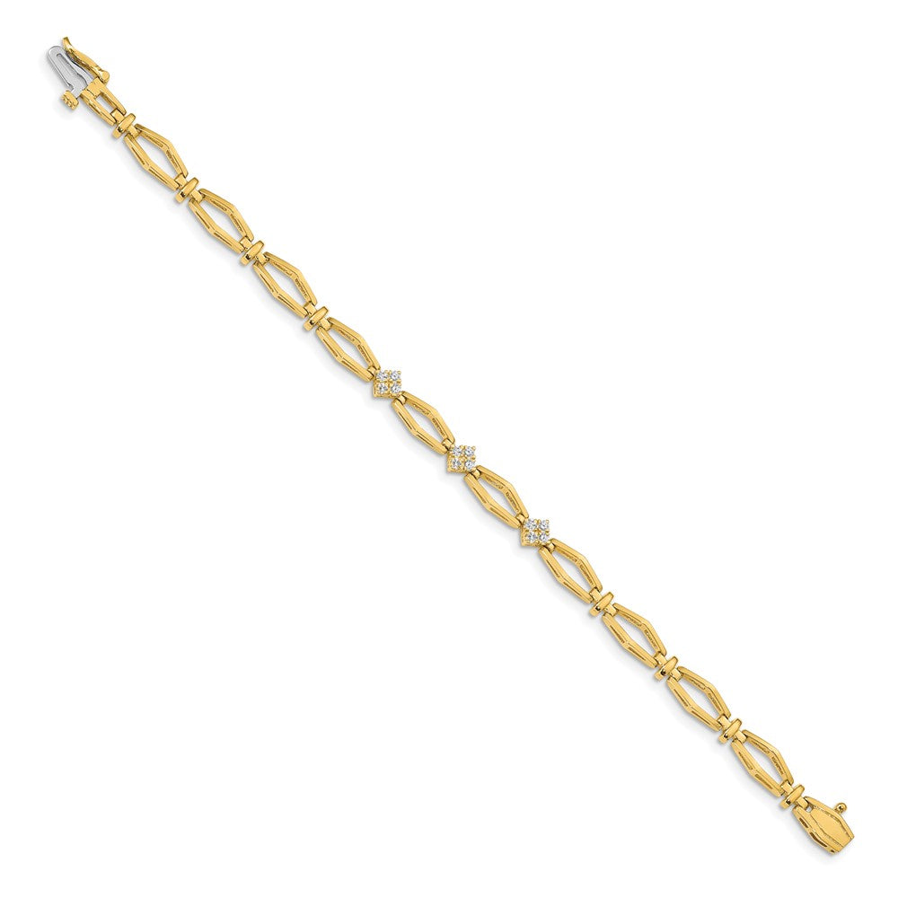 14K Yellow Gold Complete 1/5 Carat Round Aaa Diamond Cluster Fancy 7 Inch Bracelet