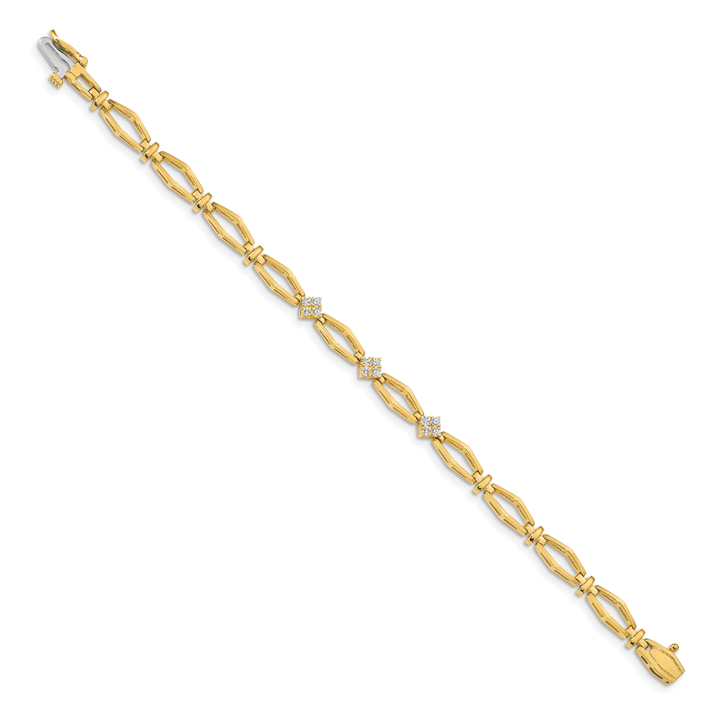 14K Yellow Gold Complete 1/5 Carat Round Aa Diamond Cluster Fancy 7 Inch Bracelet