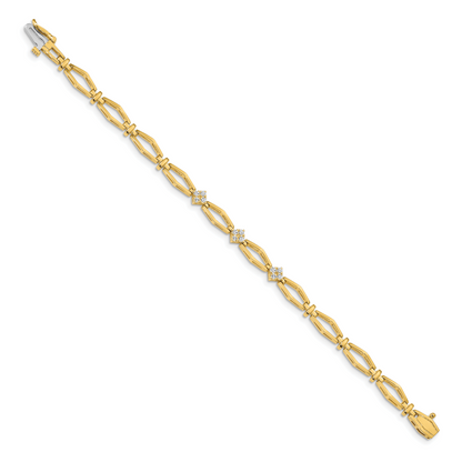 14K Yellow Gold Complete 1/5 Carat Round Aa Diamond Cluster Fancy 7 Inch Bracelet