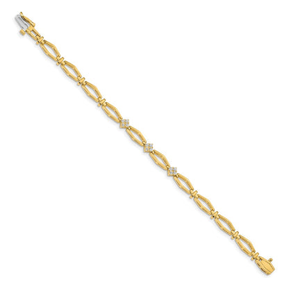 14K Yellow Gold Complete 1/5 Carat Round Vs Diamond Cluster Fancy 7 Inch Bracelet