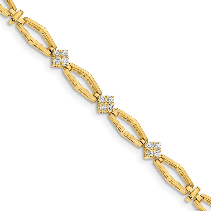 14K Yellow Gold Complete 1/5 Carat Round Aa Diamond Cluster Fancy 7 Inch Bracelet