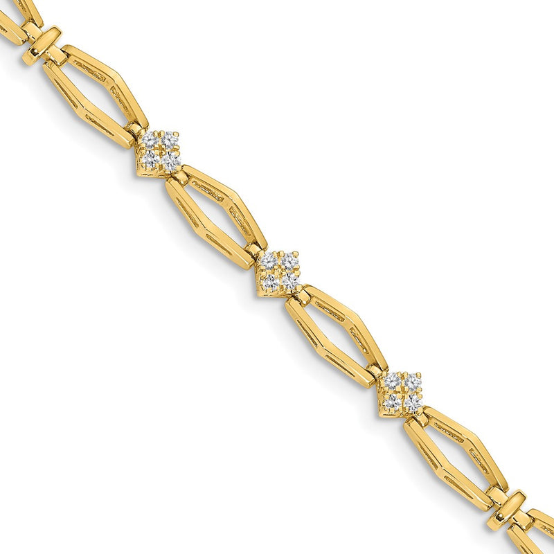 14K Yellow Gold Complete 1/5 Carat Round Vs Diamond Cluster Fancy 7 Inch Bracelet