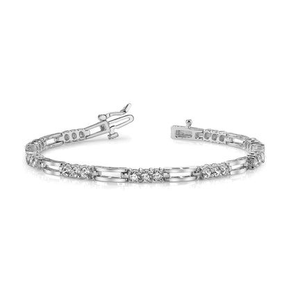 14K White Gold Complete 1.5 Carat Round A Diamond Paperclip Link 7 Inch Tennis Bracelet
