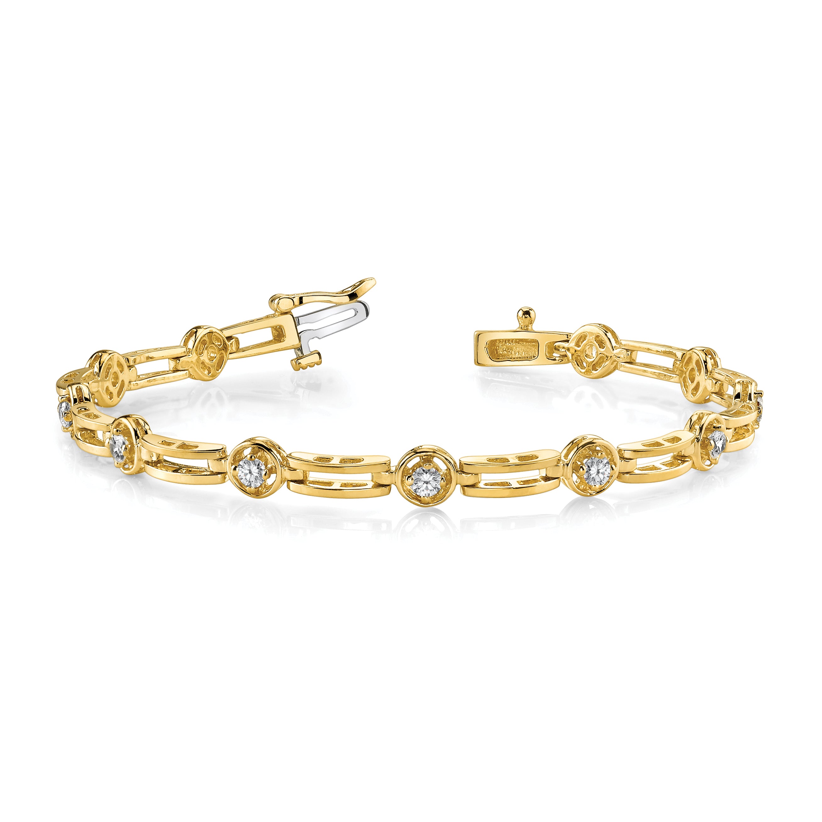 14K Yellow Gold Complete 3/4 Carat Round Vs Diamond 4 Prong Bar Link 7 Inch Tennis Bracelet