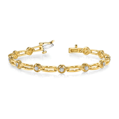 14K Yellow Gold Complete 3/4 Carat Round Vs Diamond 4 Prong Bar Link 7 Inch Tennis Bracelet