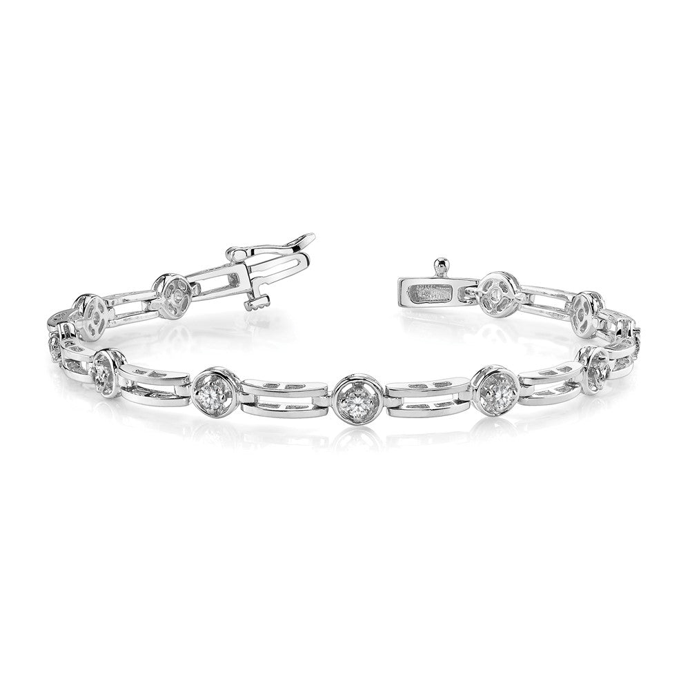 14K White Gold Complete 3/4 Carat Round Aa Diamond 4 Prong Bar Link 7 Inch Tennis Bracelet