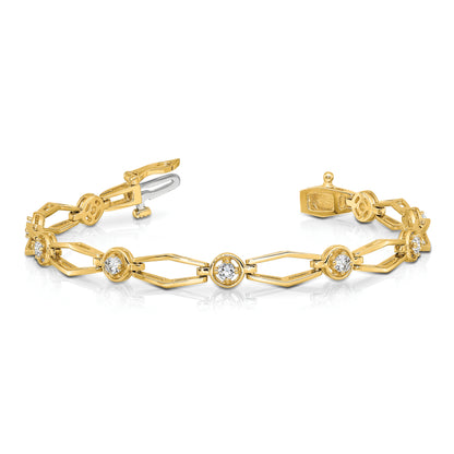 14K Yellow Gold Complete 3/4 Carat Round Aa Diamond Fancy Link 7 Inch Bracelet