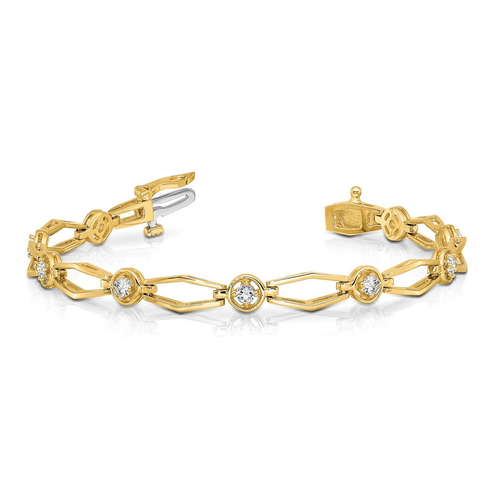 14K Yellow Gold Complete 3/4 Carat Round Aa Diamond Fancy Link 7 Inch Bracelet