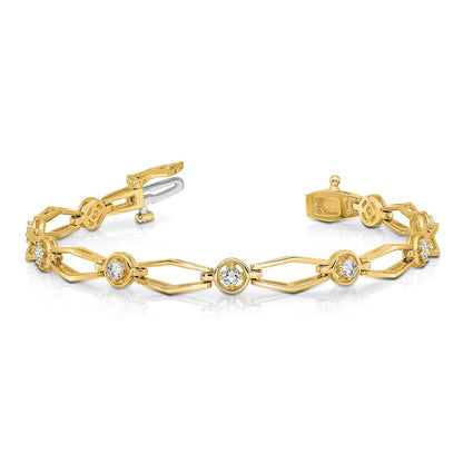 14K Yellow Gold Complete 3/4 Carat Round Aa Diamond Fancy Link 7 Inch Bracelet