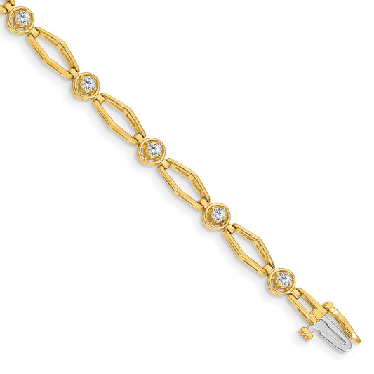 14K Yellow Gold Complete 3/4 Carat Round Aa Diamond Fancy Link 7 Inch Bracelet