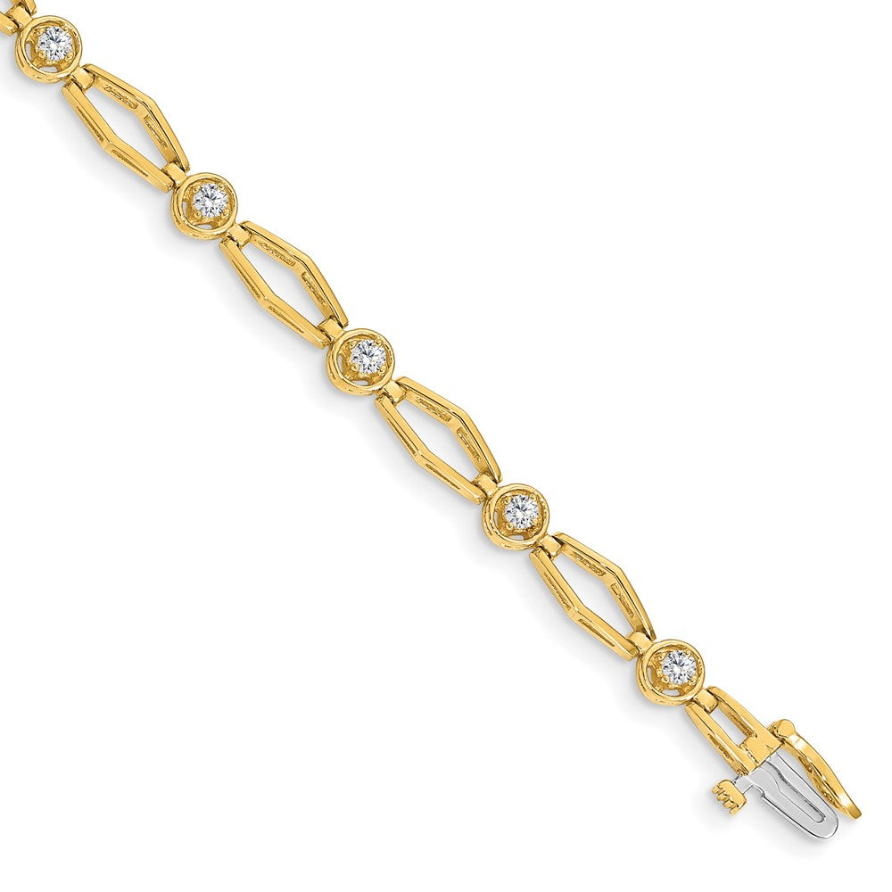 14K Yellow Gold Complete 3/4 Carat Round Vs Diamond Fancy Link 7 Inch Bracelet