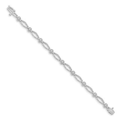 14K White Gold Complete 3/4 Carat Round A Diamond Fancy Link 7 Inch Bracelet