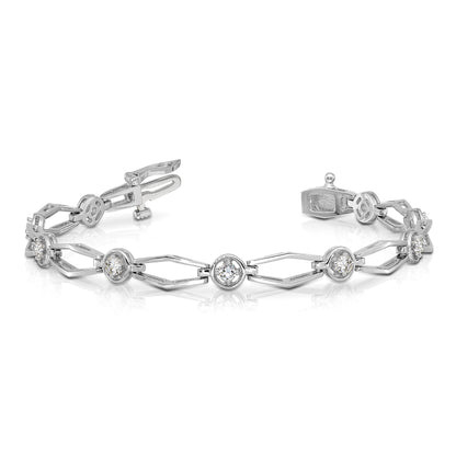 14K White Gold Complete 3/4 Carat Round Aa Diamond Fancy Link 7 Inch Bracelet