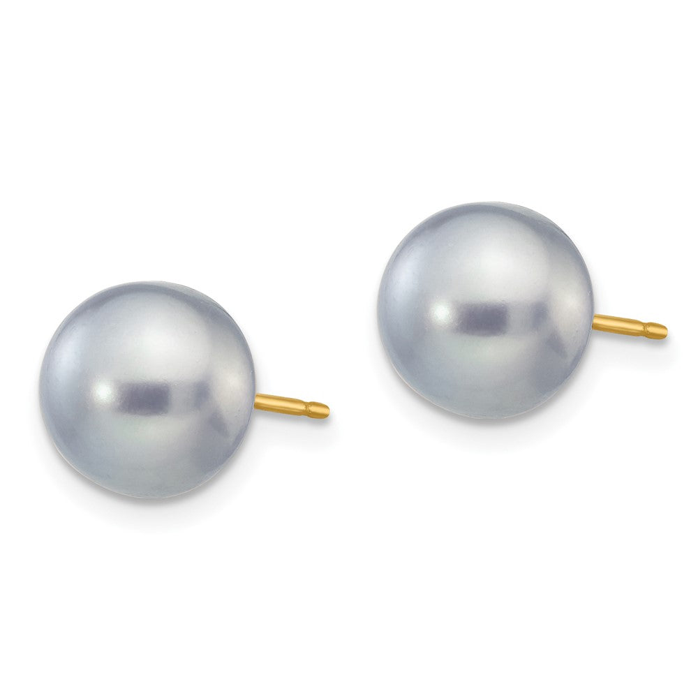 14K Yellow Gold 8-9mm Grey Button Freshwater Cultured Pearl Stud Post Earrings