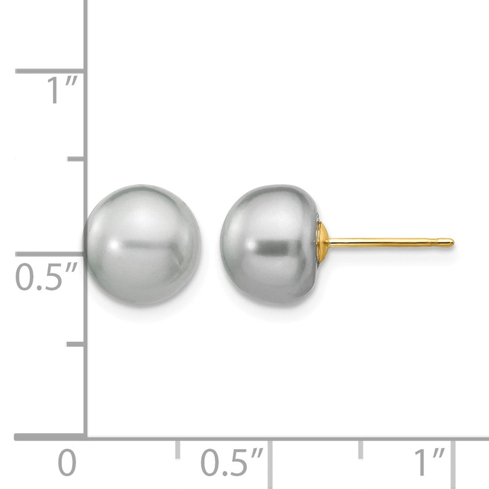 14K Yellow Gold 8-9mm Grey Button Freshwater Cultured Pearl Stud Post Earrings