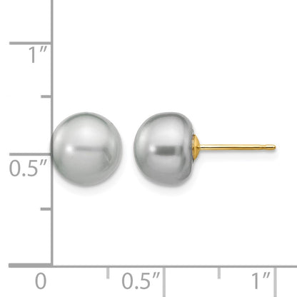 14K Yellow Gold 8-9mm Grey Button Freshwater Cultured Pearl Stud Post Earrings