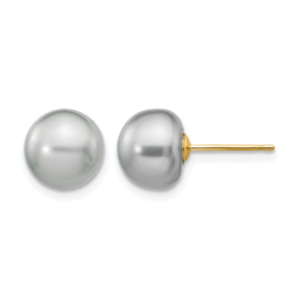 14K Yellow Gold 8-9mm Grey Button Freshwater Cultured Pearl Stud Post Earrings