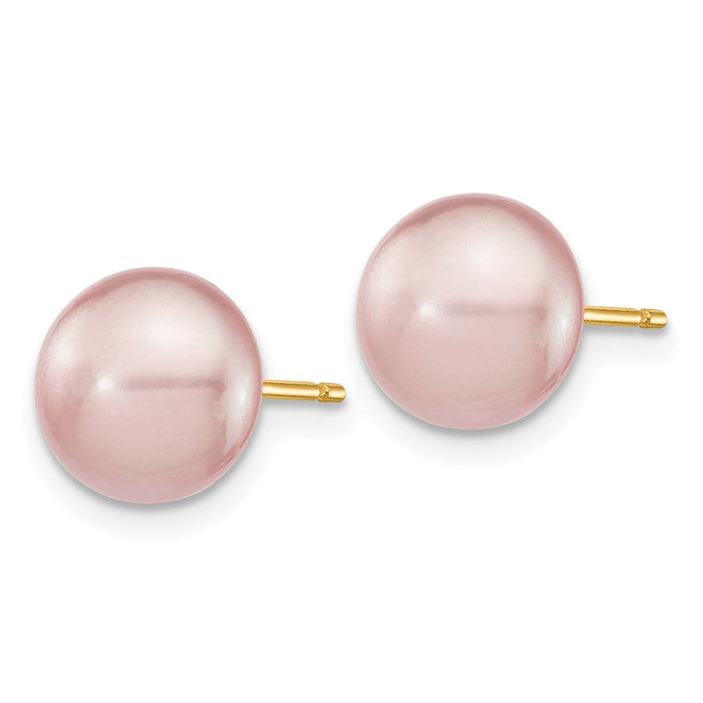 14K Yellow Gold 8-9mm Purple Button Freshwater Cultured Pearl Stud Post Earrings