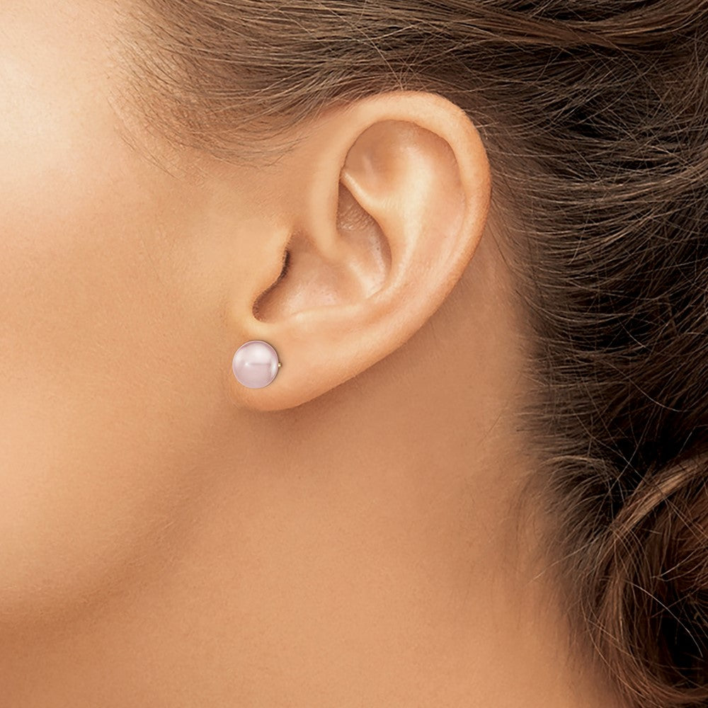 14K Yellow Gold 8-9mm Purple Button Freshwater Cultured Pearl Stud Post Earrings