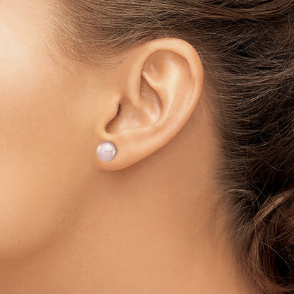 14K Yellow Gold 8-9mm Purple Button Freshwater Cultured Pearl Stud Post Earrings