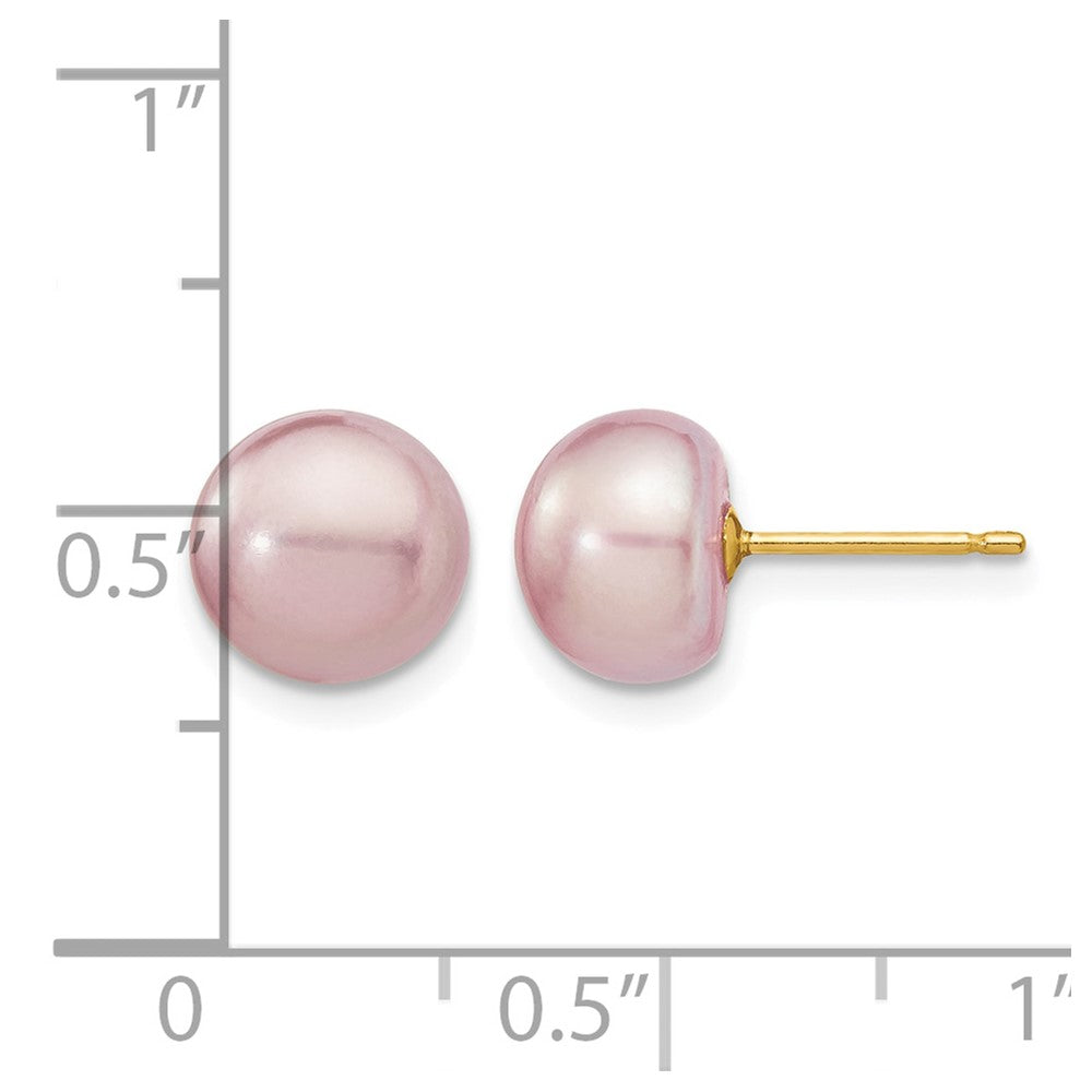 14K Yellow Gold 8-9mm Purple Button Freshwater Cultured Pearl Stud Post Earrings