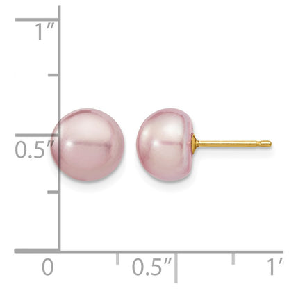 14K Yellow Gold 8-9mm Purple Button Freshwater Cultured Pearl Stud Post Earrings