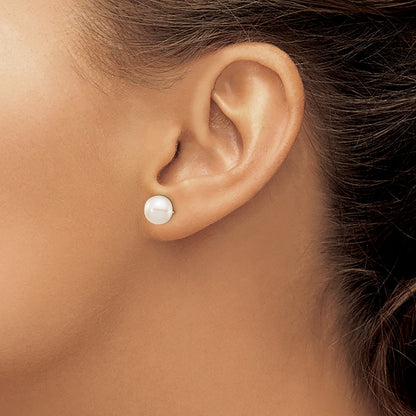 14K Yellow Gold 8 9mm White Round Freshwater Cultured Pearl Stud Post Earrings