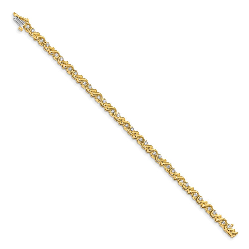 14K Yellow Gold Complete 1.17 Carat Round A Diamond Fancy Swirl 7 Inch Tennis Bracelet