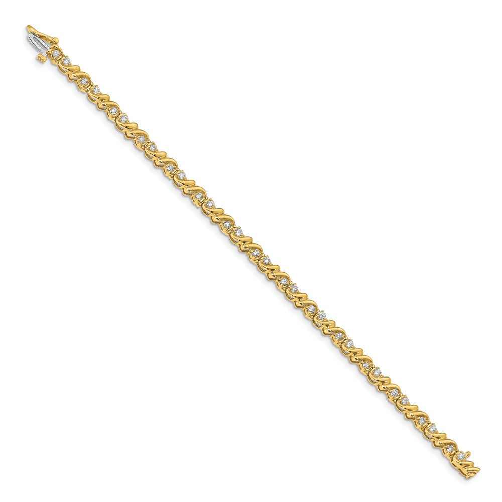 14K Yellow Gold Complete 1.17 Carat Round Aa Diamond Fancy Swirl 7 Inch Tennis Bracelet