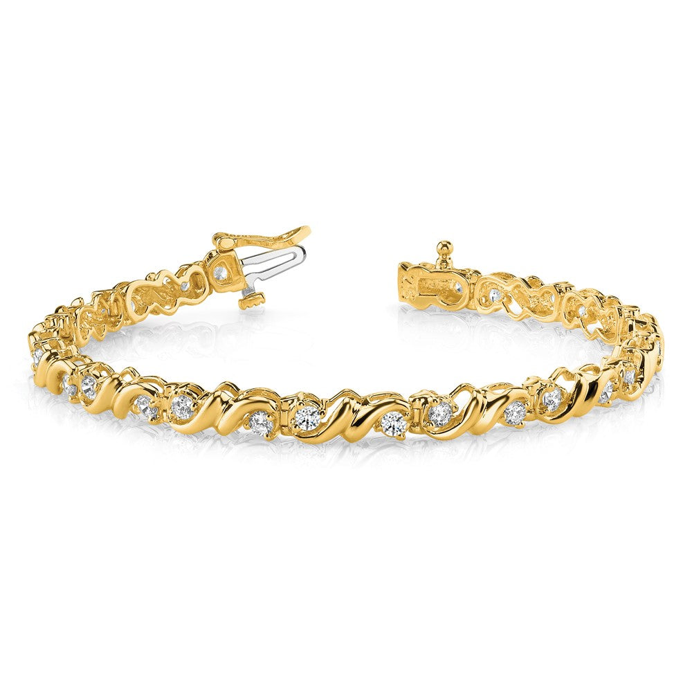 14K Yellow Gold Complete 1.17 Carat Round Aa Diamond Fancy Swirl 7 Inch Tennis Bracelet