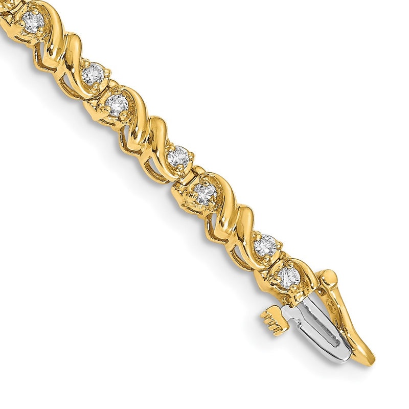 14K Yellow Gold Complete 1.17 Carat Round A Diamond Fancy Swirl 7 Inch Tennis Bracelet