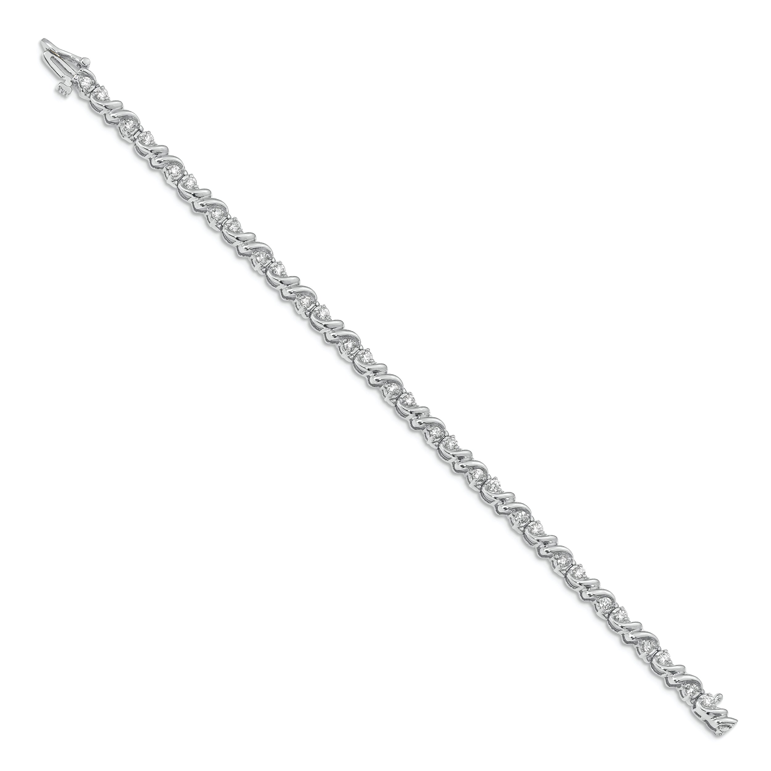 14K White Gold Complete 1.17 Carat Round Aaa Diamond Fancy Swirl 7 Inch Tennis Bracelet