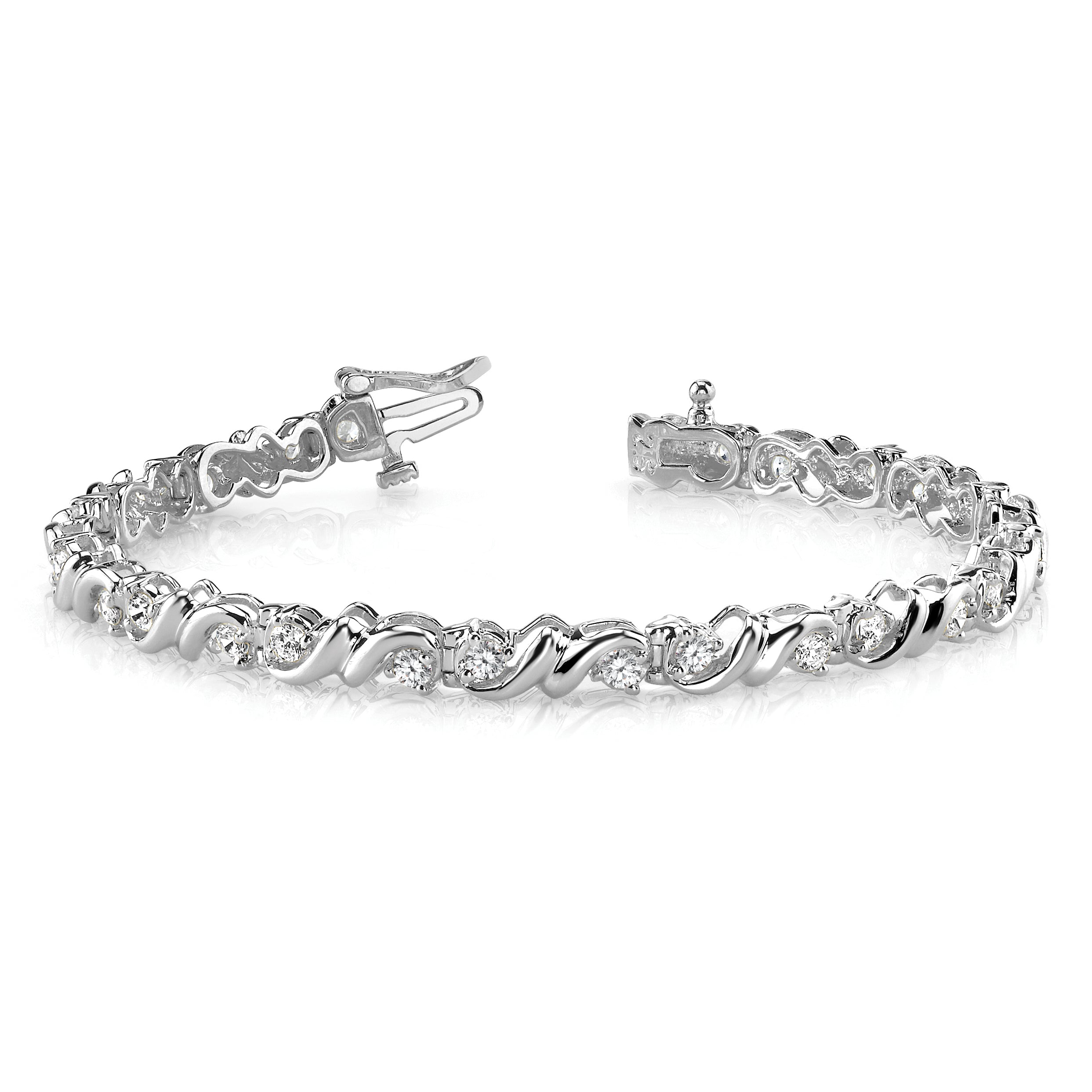 14K White Gold Complete 1.17 Carat Round Vs Diamond Fancy Swirl 7 Inch Tennis Bracelet