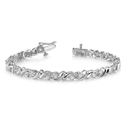 14K White Gold Complete 1.17 Carat Round Vs Diamond Fancy Swirl 7 Inch Tennis Bracelet