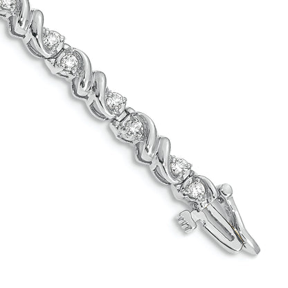 14K White Gold Complete 1.17 Carat Round Aaa Diamond Fancy Swirl 7 Inch Tennis Bracelet
