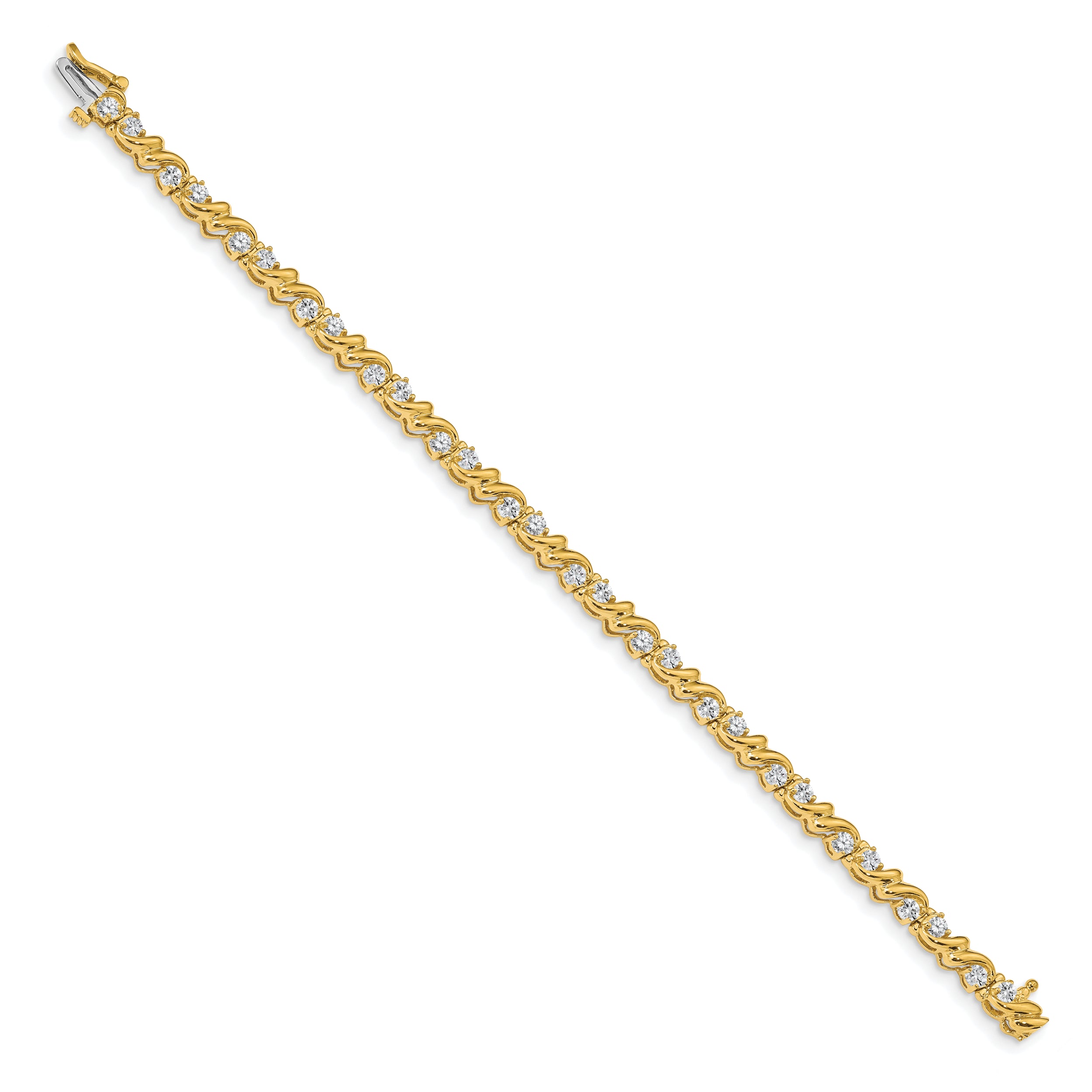 14K Yellow Gold Complete 1.45 Carat Round Vs Diamond Fancy Swirl 7 Inch Tennis Bracelet