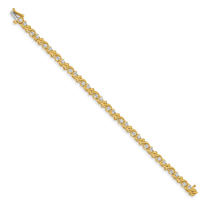14K Yellow Gold Complete 1.45 Carat Round Vs Diamond Fancy Swirl 7 Inch Tennis Bracelet