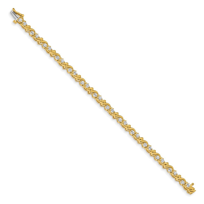 14K Yellow Gold Complete 1.45 Carat Round Aa Diamond Fancy Swirl 7 Inch Tennis Bracelet