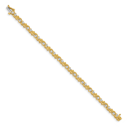 14K Yellow Gold Complete 1.45 Carat Round Aaa Diamond Fancy Swirl 7 Inch Tennis Bracelet