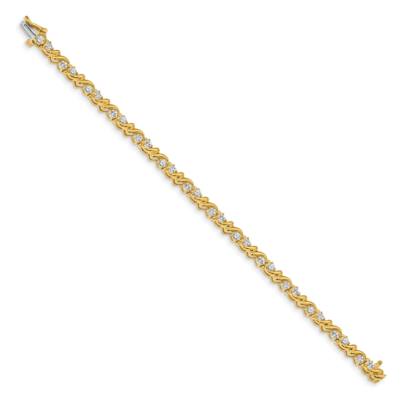 14K Yellow Gold Complete 1.45 Carat Round Aaa Diamond Fancy Swirl 7 Inch Tennis Bracelet