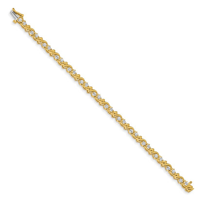14K Yellow Gold Complete 1.45 Carat Round Vs Diamond Fancy Swirl 7 Inch Tennis Bracelet