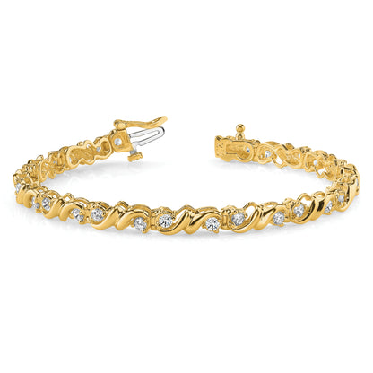 14K Yellow Gold Complete 1.45 Carat Round Vs Diamond Fancy Swirl 7 Inch Tennis Bracelet