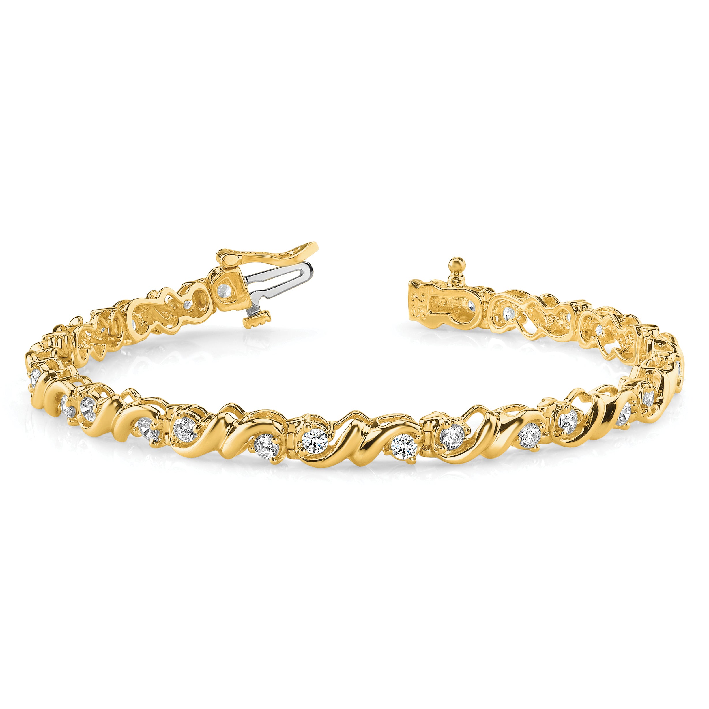 14K Yellow Gold Complete 2.88 Carat Round A Diamond Fancy Swirl 7 Inch Tennis Bracelet