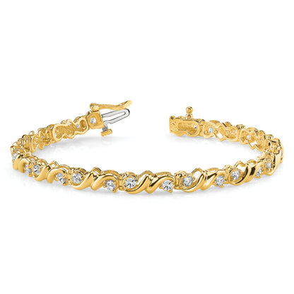 14K Yellow Gold Complete 2.88 Carat Round A Diamond Fancy Swirl 7 Inch Tennis Bracelet
