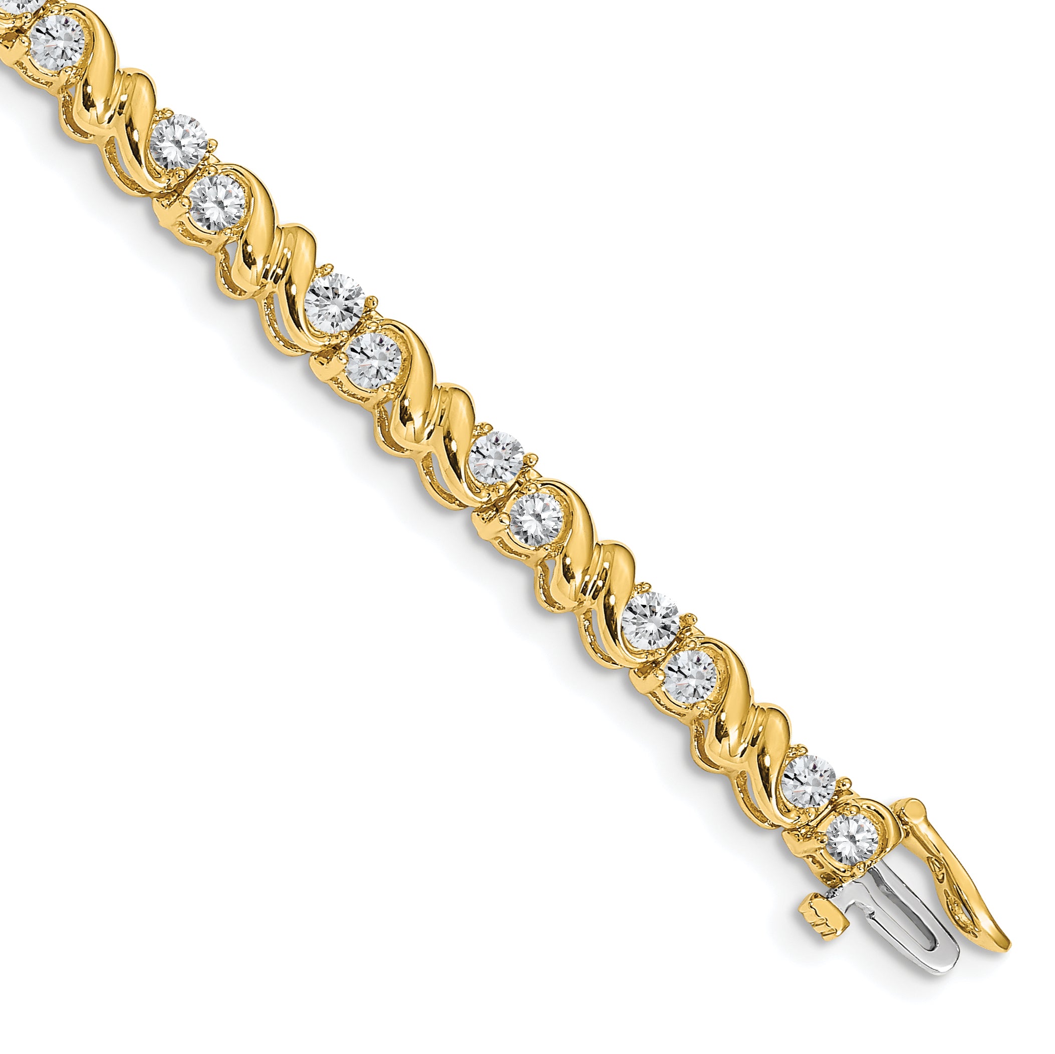 14K Yellow Gold Complete 2.88 Carat Round A Diamond Fancy Swirl 7 Inch Tennis Bracelet
